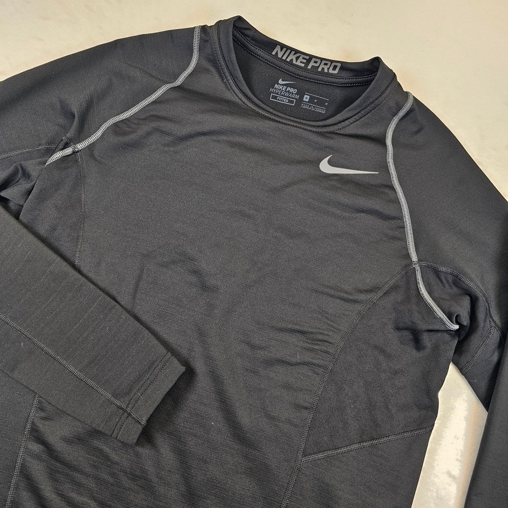 Nike Pro Hyperwarm Fitted Long Sleeve Shirt Black Grey Mens Medium Base layer